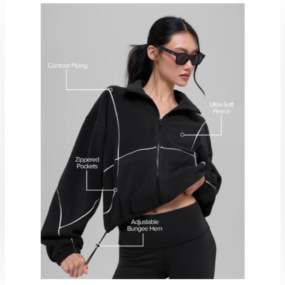Alo Yoga Polar Fleece Game Time Full Zip Jacket Black/White XS - Picture 2 of 8